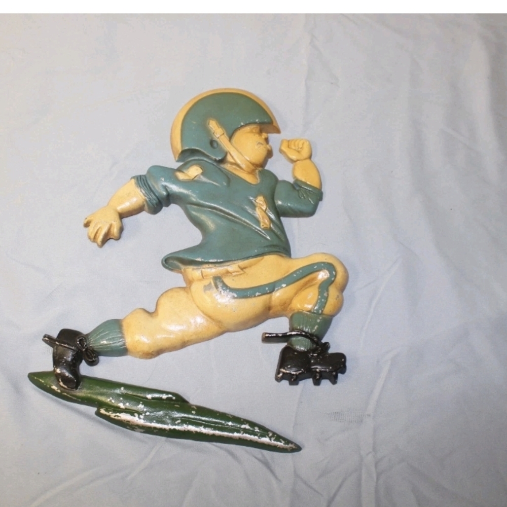HOMCO Vintage 1976 Metal Football Wall Plaques Set of 2